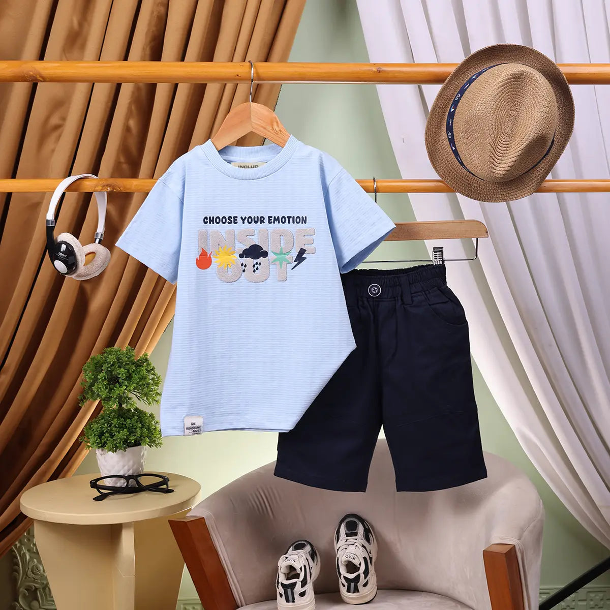 Boys Blue Typographic Applique Short Sleeve T-Shirt With Elasticated Shorts Sets 2 pc. Sets Blue 2-3 Y