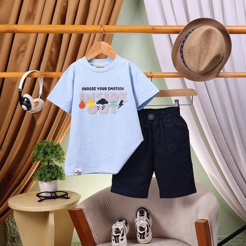 Boys Blue Typographic Applique Short Sleeve T-Shirt With Elasticated Shorts Sets 2 pc. Sets Blue 2-3 Y