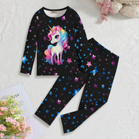 Girls Black Unicorn Printed Glow in the Dark T-Shirt & Pajama Winter Set 2 pc. Sets