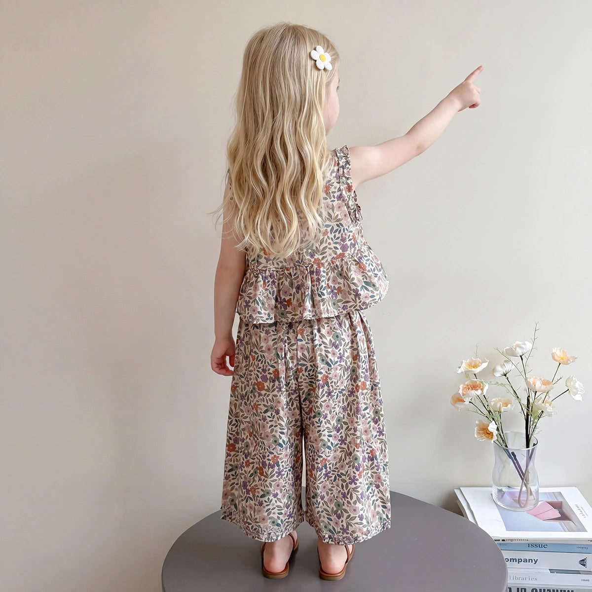 Girls Multicolor Floral Print Peplum Top With Pants Sets 2 pc. Sets