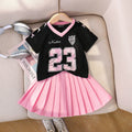 Girls Black Typographic Print Short Sleeve T-Shirt With Pleated Skirt Sets 2 pc. Sets Black 2-3 Y