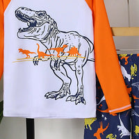 Boys White Dinosaur Printed Long Sleeves T-Shirt & Shorts Swimsuit Sets Sets