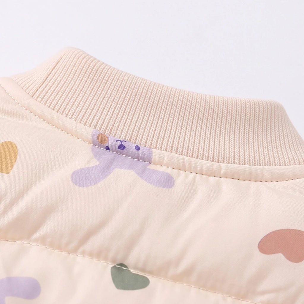 Girls Cream Heart Print Long Sleeve Quilted Jacket Coats & Jackets