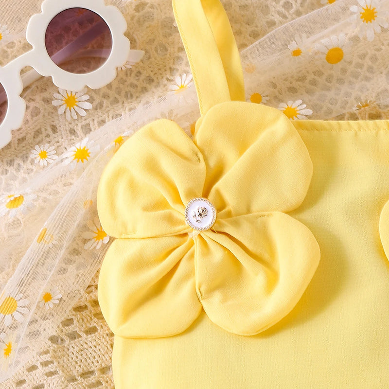Girls Yellow Floral Applique Sleeveless Top With Skirt Sets 2 pc. Sets