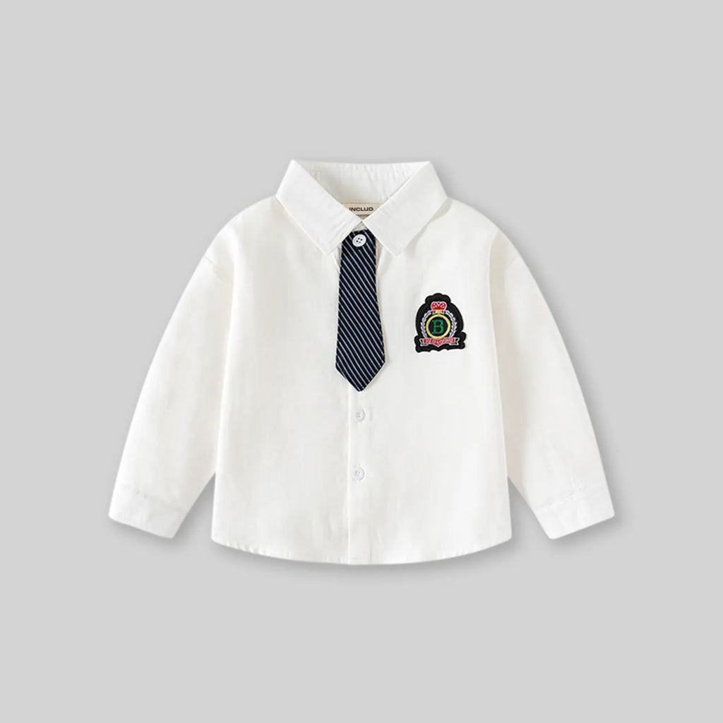 Boys White Shirts With Attached Neck-tie Shirts