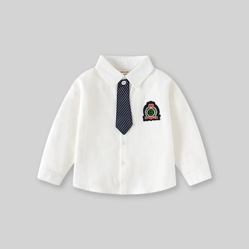 Boys White Shirts With Attached Neck-tie Shirts