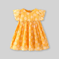 Girls Floral Print Flared Sleeves Dress Casual Dresses   