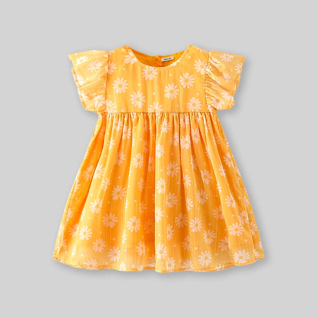 Girls Floral Print Flared Sleeves Dress Casual Dresses   
