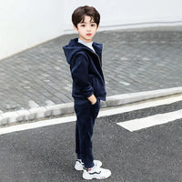 Boys Navy Blue Hooded Zipper Jacket With Jogger Co-ord Sets Sets