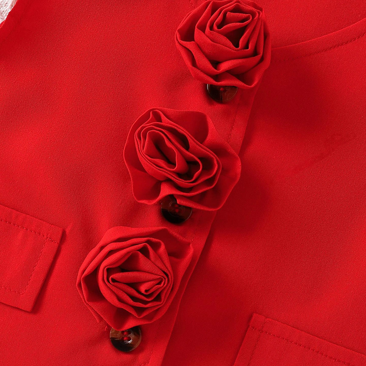Girls Red Rose Applique Sleeveless Top with Pleated Skirt Sets 2 pc. Sets
