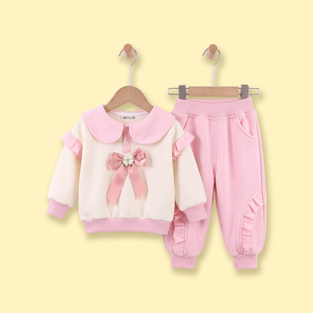 Girls Pink Peter Pan Collar Sweatshirt & Joggers Sets Sets Pink 1-2 Y