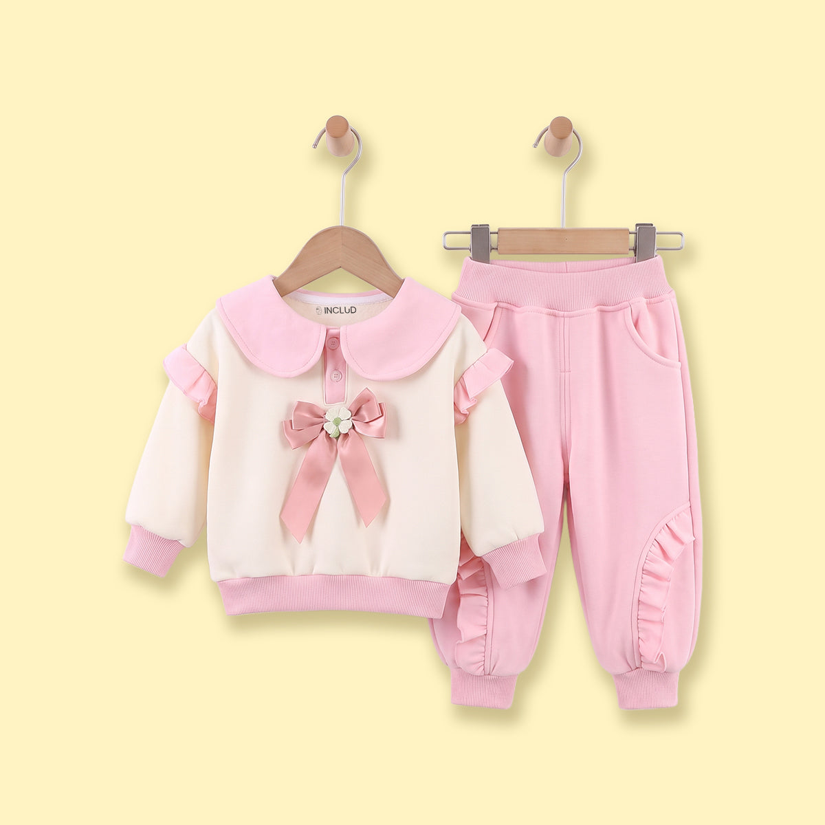 Girls Pink Peter Pan Collar Sweatshirt & Joggers Sets Sets Pink 1-2 Y