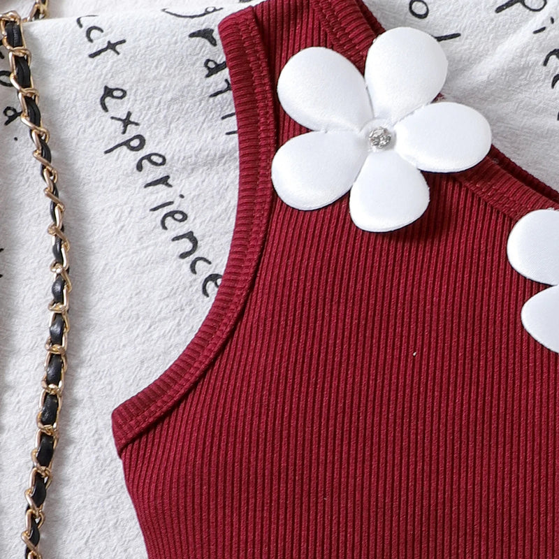 Girls Maroon Floral Applique Top With Shorts Sets 2 pc. Sets