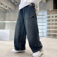 Boys Blue Relaxed Fit Wide Leg Denim Jeans Pants