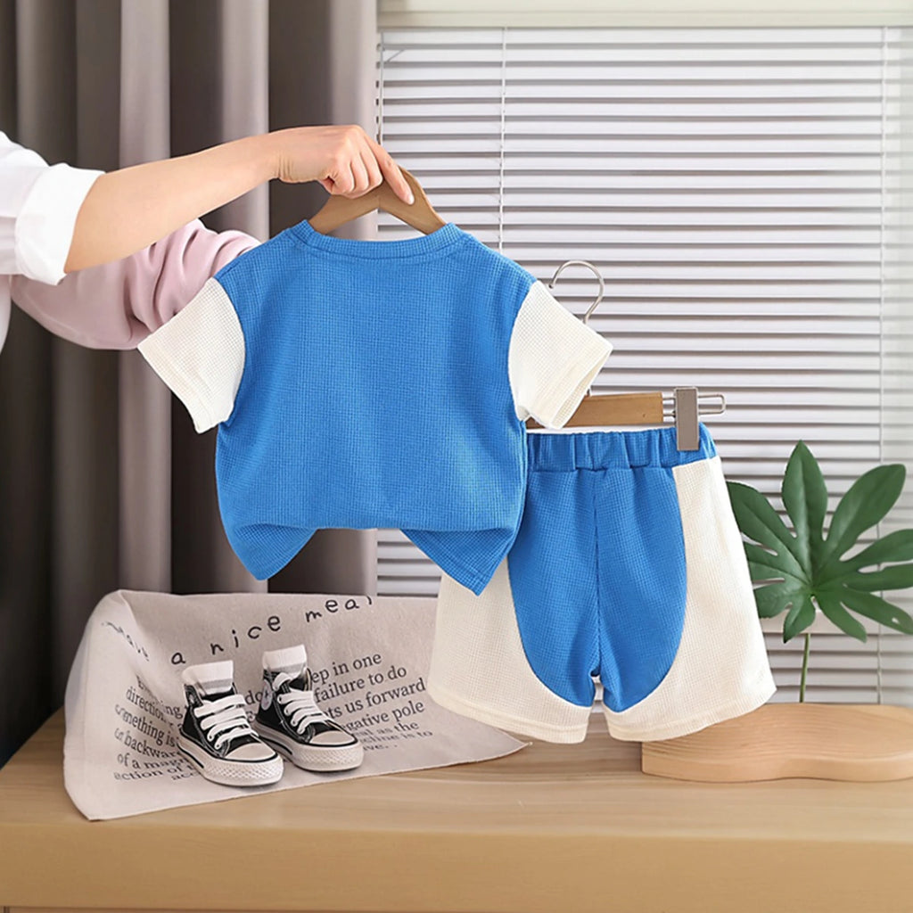 Boys Blue Horse Cartoon Print T-Shirt & Shorts Co-ord Sets Sets