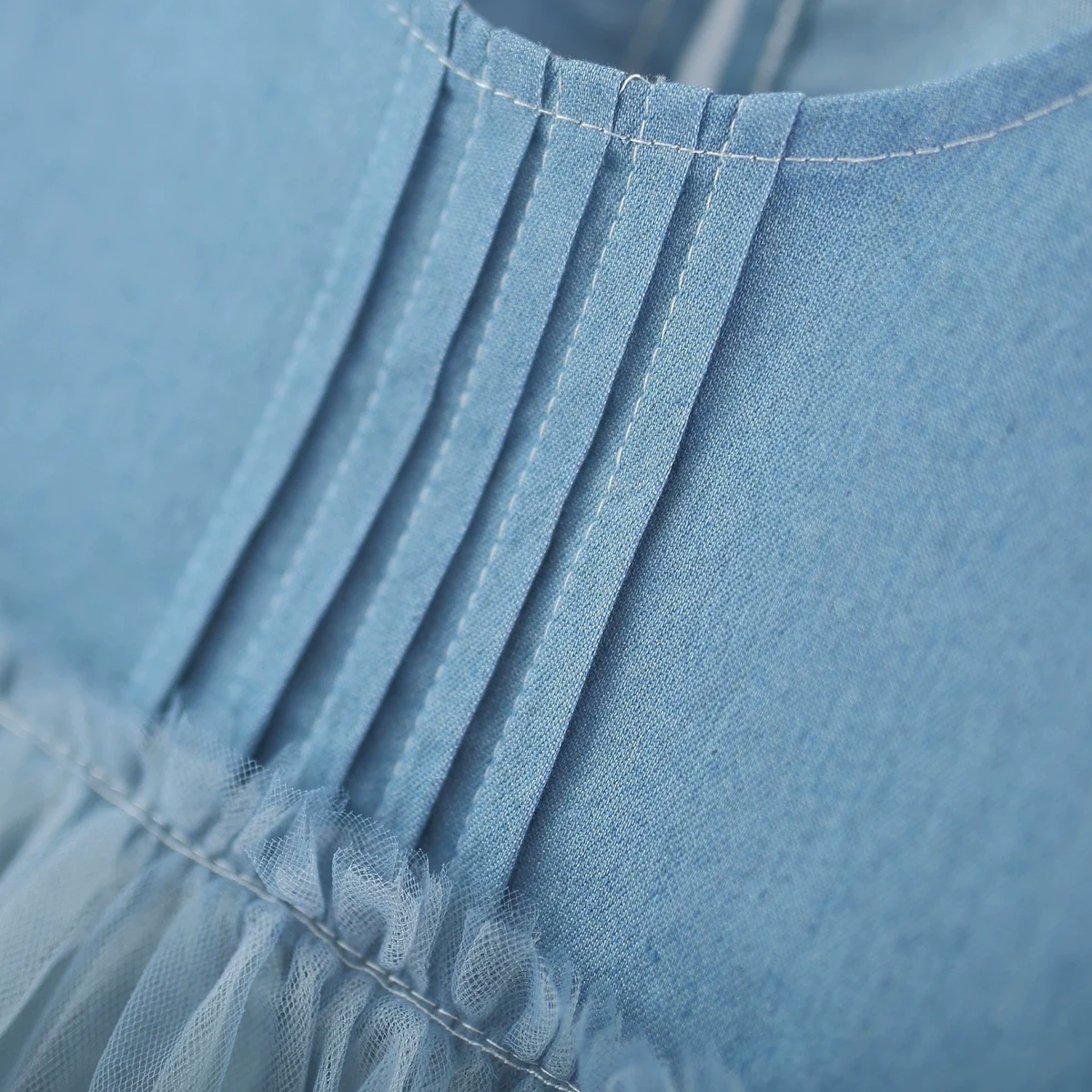 Girls Blue Tulle Overlay Fit & Flare Dress With Pintuck Details Casual Dresses