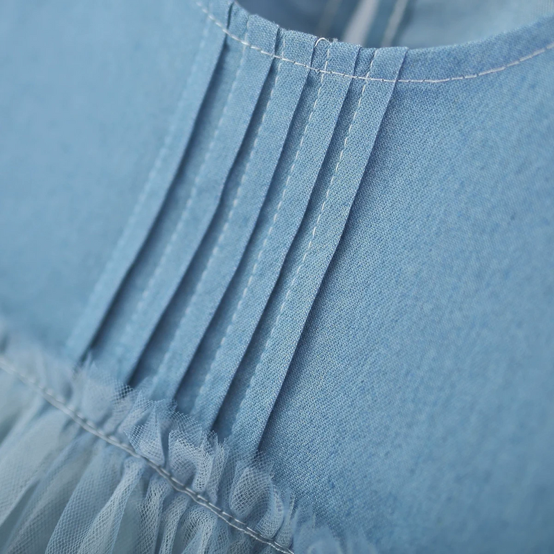 Girls Blue Tulle Overlay Fit & Flare Dress With Pintuck Details Casual Dresses