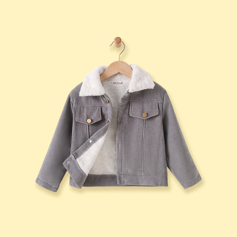 Girls Grey Textured Long Sleeve Jacket Coats & Jackets Grey 3-4 Y