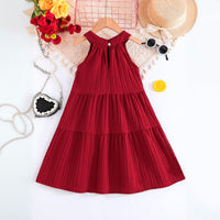 Girls Maroon Texture Panelled Halter Neck A-line Dress Casual Dresses