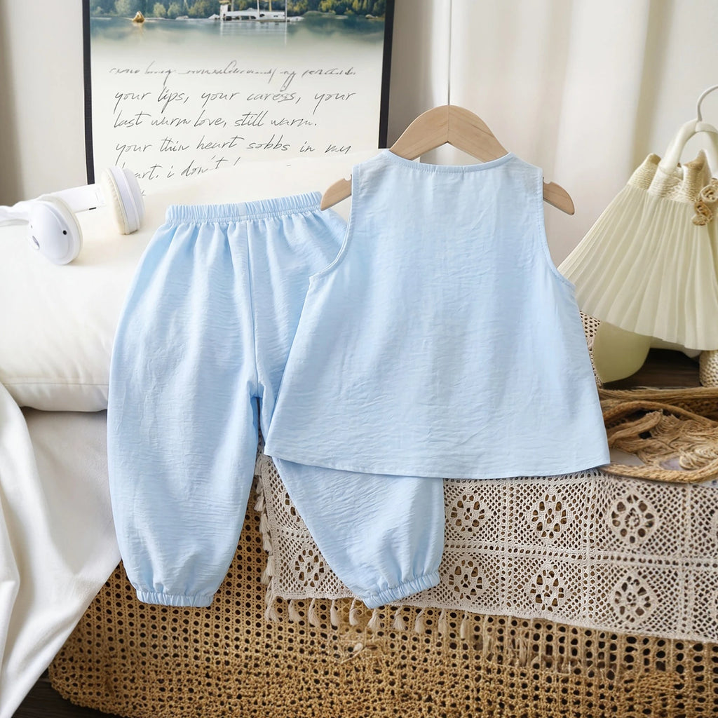 Girls Light Blue Bow Applique Sleeveless Top With Pants Sets 2 pc. Sets