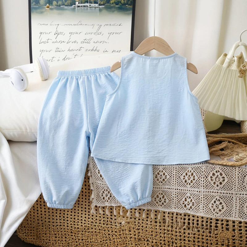 Girls Light Blue Bow Applique Sleeveless Top With Pants Sets 2 pc. Sets