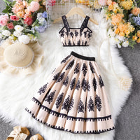 Girls Beige Ethnic Print Sleeveless Top With Skirt Sets 2 pc. Sets