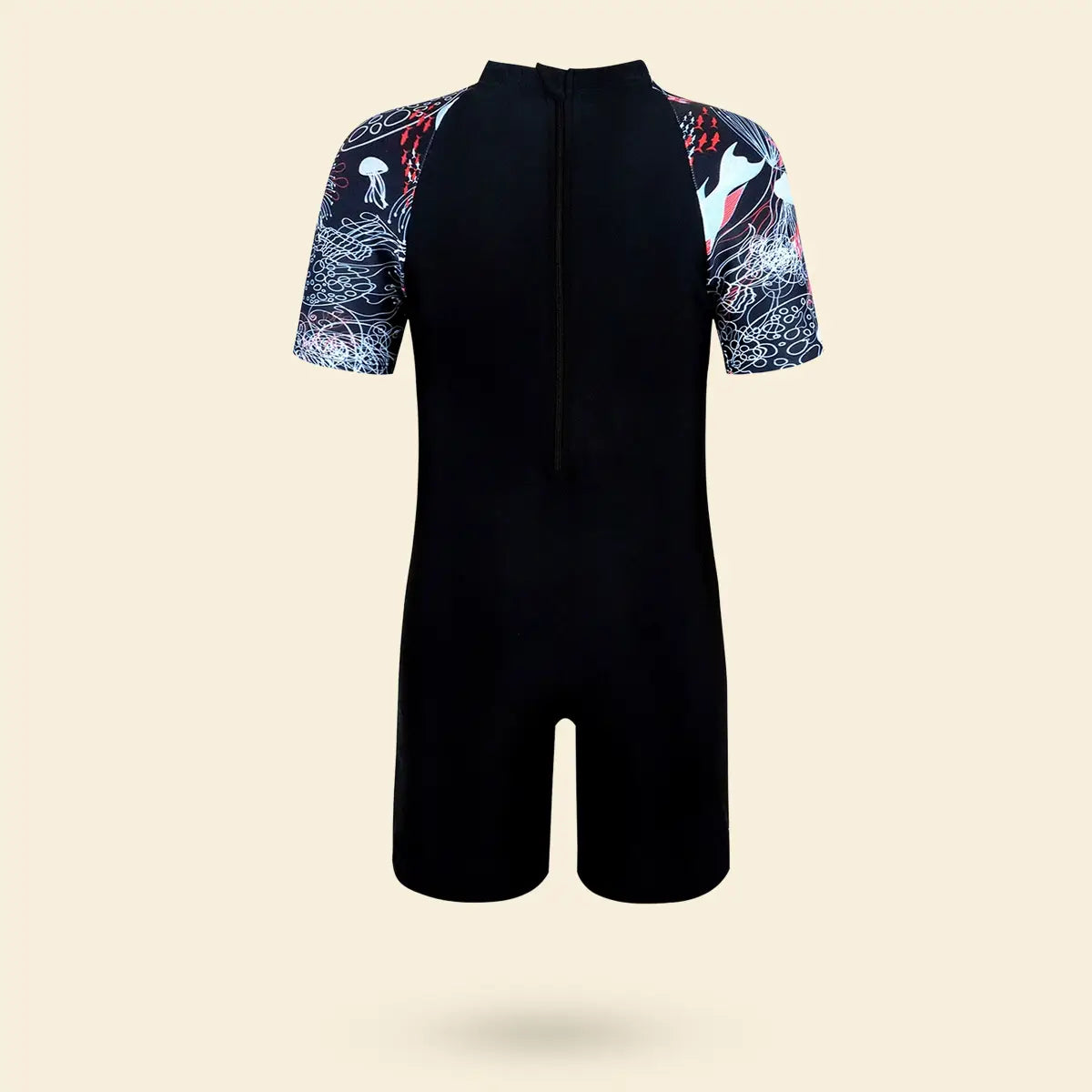 Boys Black Typographic Short Sleeves Swimwear Bodysuit Beachwear