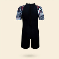 Boys Black Typographic Short Sleeves Swimwear Bodysuit Beachwear