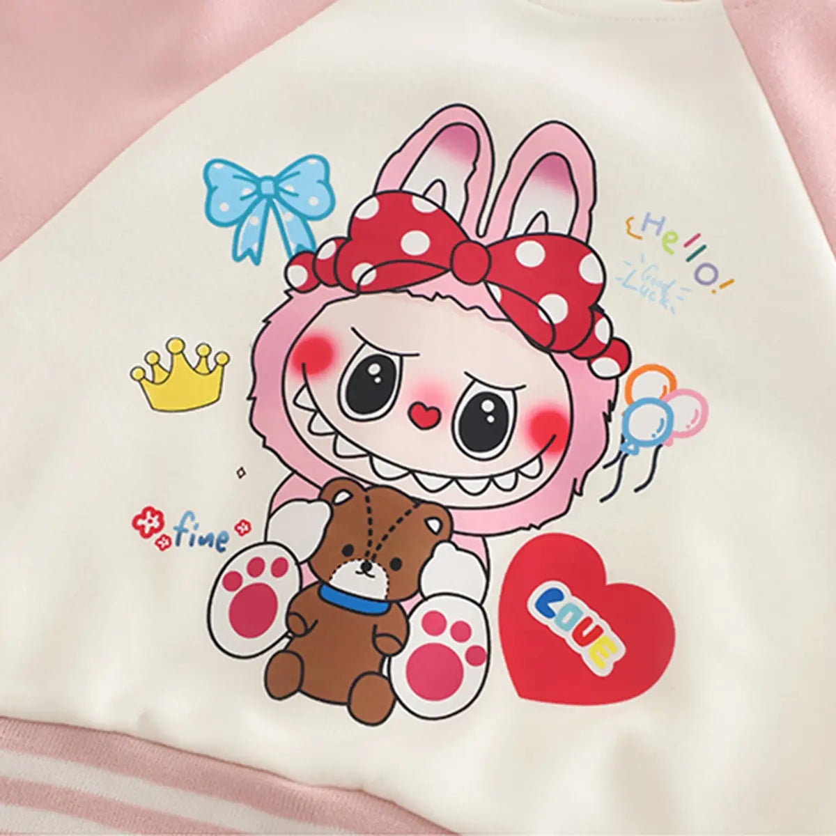 Girls Pink Graphics Printed Varsity Jacket With T-Shirt & Jogger & Sling Bag Sets Sets