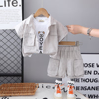 Boys Grey Tie & Dye Printed Shirt With Inner Tee And Cargo Shorts Set 3 pc. Sets Grey 1-2 Y