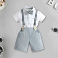 Boys Short Sleeve Shirt With Suspender Shorts Set Sets Grey 1-2 Y 