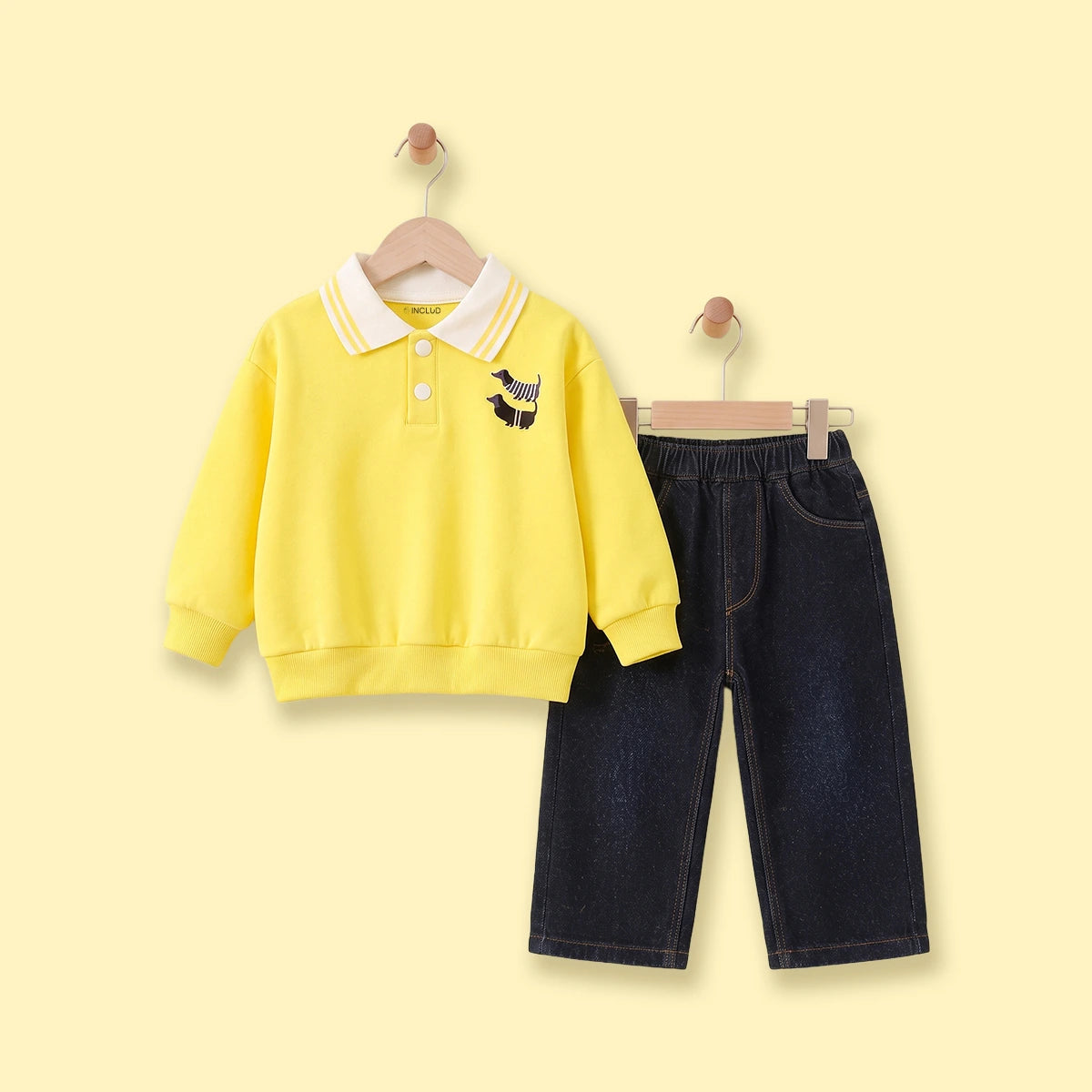 Boys Yellow Graphic Polo Sweatshirt With Denim Pants Sets Sets Yellow 1-2 Y