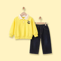 Boys Yellow Graphic Polo Sweatshirt With Denim Pants Sets Sets Yellow 1-2 Y