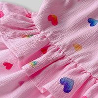 Girls Pink Heart Printed Sleeveless A-line Dress Casual Dresses