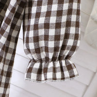 Girls Multicolor Checked Bow Long Sleeves A-line Dress Casual Dresses
