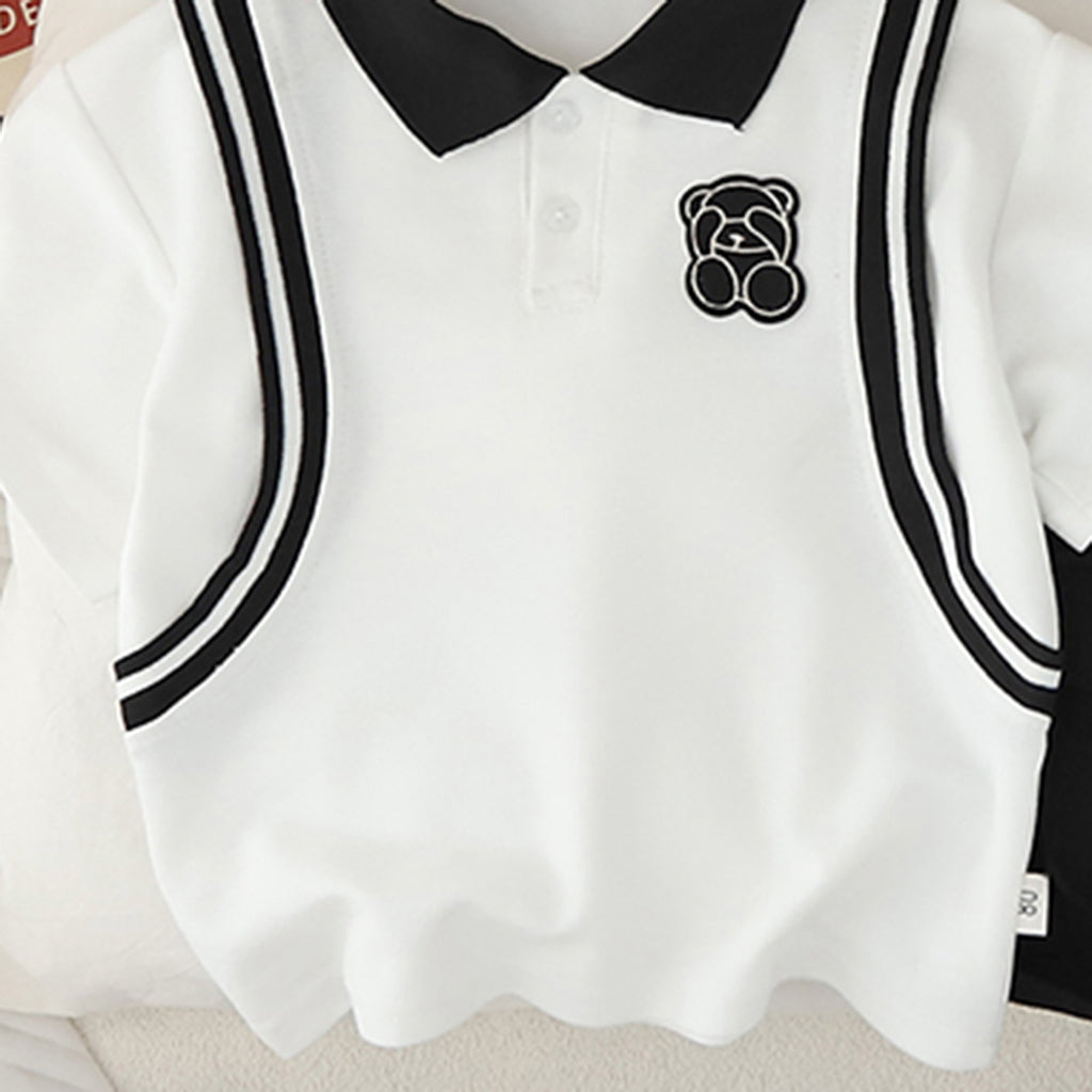 Boys White Side Striped Short Sleeves Polo T-Shirt With Shorts Set 2 pc. Sets