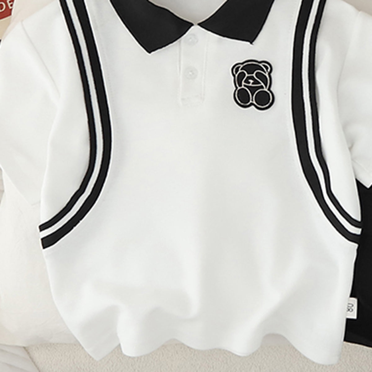 Boys White Side Striped Short Sleeves Polo T-Shirt With Shorts Set 2 pc. Sets
