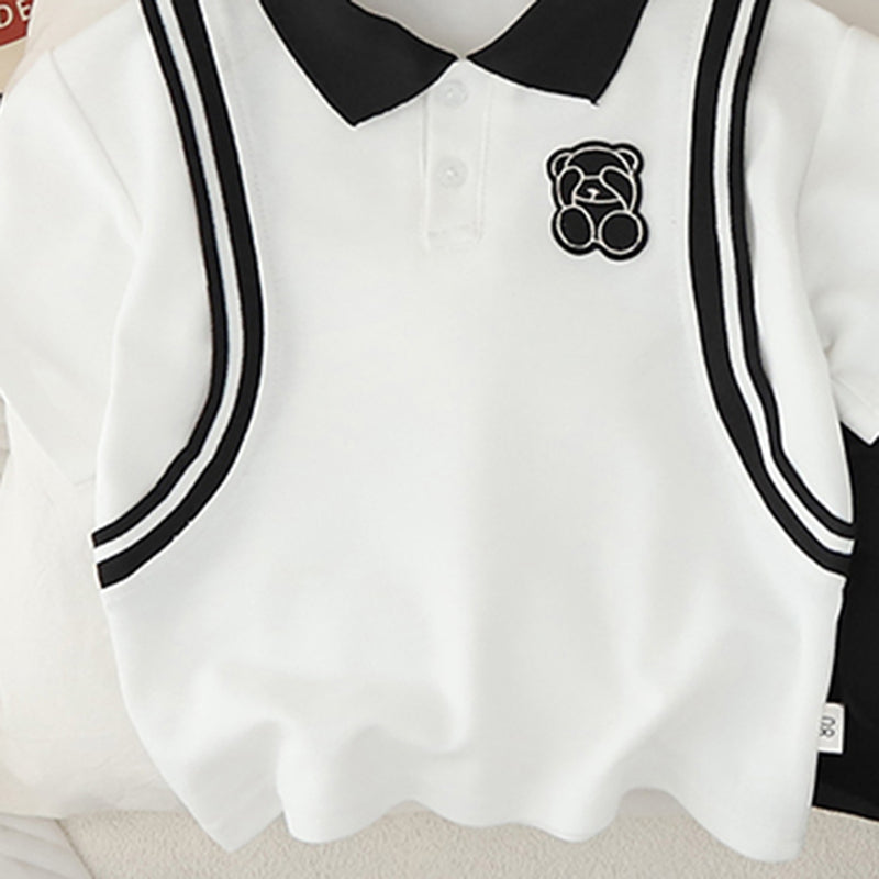 Boys White Side Striped Short Sleeves Polo T-Shirt With Shorts Set 2 pc. Sets