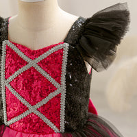 Girls Fuchsia-Black Sequins & Tulle Flutter Sleeves Party Dress Party Dresses