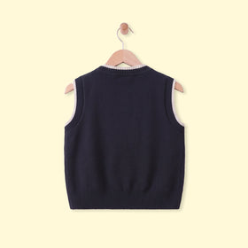 Boys Navy Blue Jacquard V-Neck Sweater Vest Sweaters & Cardigans