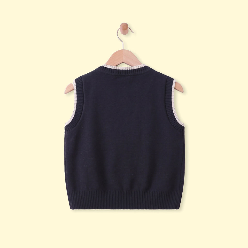 Boys Navy Blue Jacquard V-Neck Sweater Vest Sweaters & Cardigans