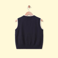 Boys Navy Blue Jacquard V-Neck Sweater Vest Sweaters & Cardigans
