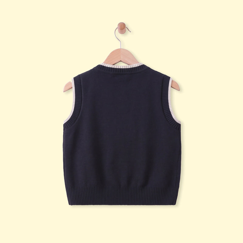 Boys Navy Blue Jacquard V-Neck Sweater Vest Sweaters & Cardigans