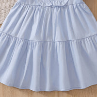 Girls Light Blue Puff Sleeve Tiered Dress Casual Dresses