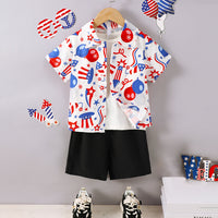 Boys White Printed Short Sleeve Shirt With Elasticated Shorts Set 2 pc. Sets White 3-4 Y