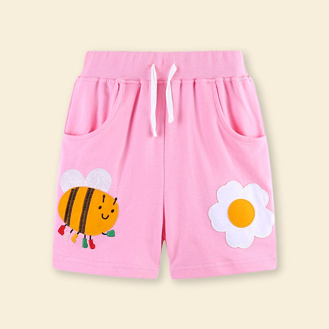 Girls Rib Waist Embroidery Appliqué Shorts Shorts   