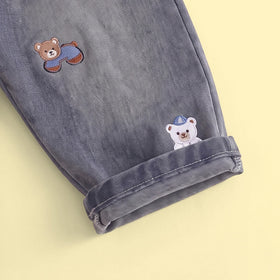 Boys Light Blue Graphic Polo Sweatshirt With Denim Pants Sets Sets