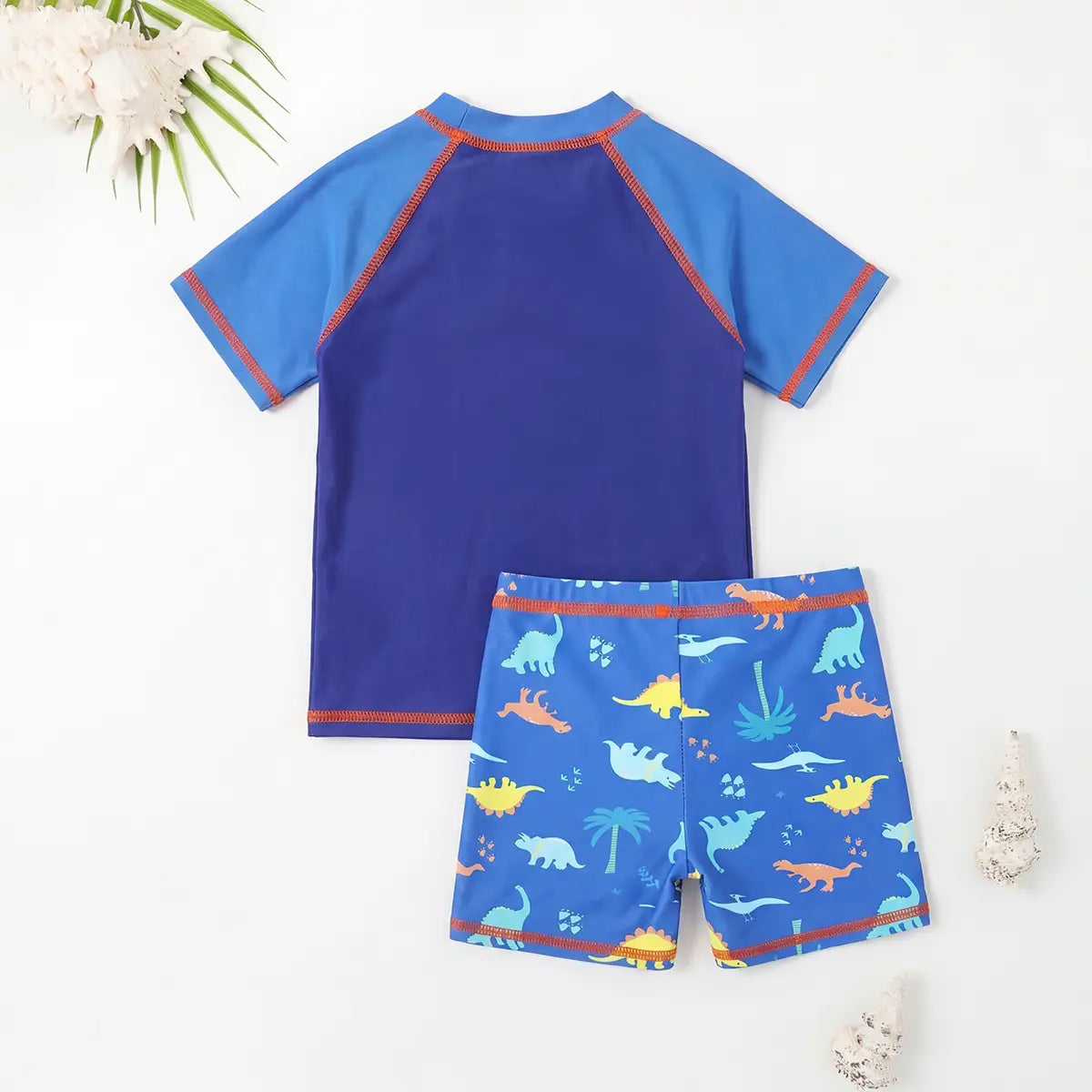 Boys Blue Dinosaur Printed T-Shirt With Shorts Swimwear Sets Beachwear
