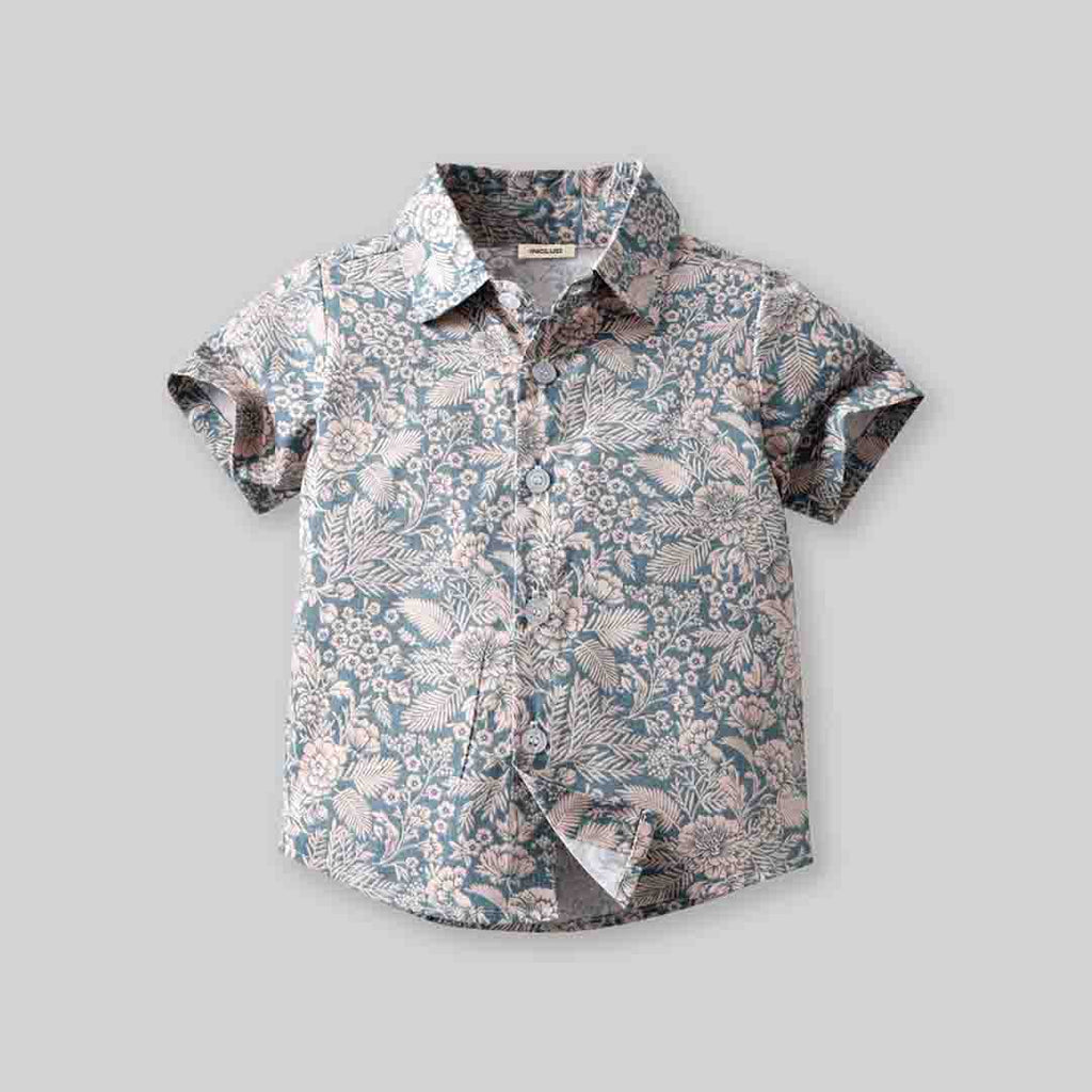 Boys Floral Print Shirt with Bow & Suspender Shorts Set 2 pc. Sets   