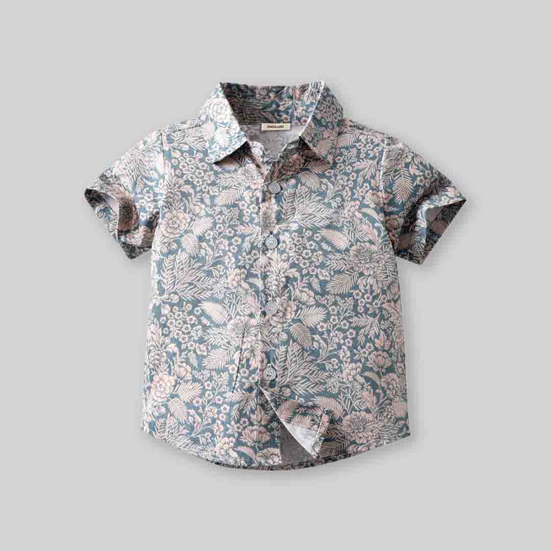 Boys Floral Print Shirt with Bow & Suspender Shorts Set 2 pc. Sets   